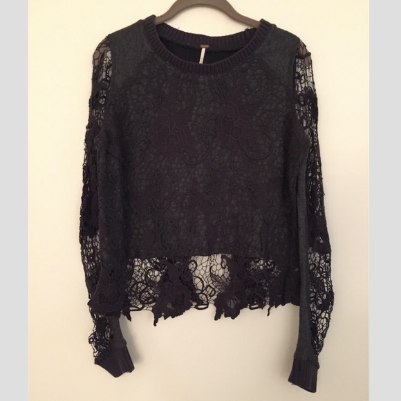 Free People Sweaters - Gray Lace Free People Sweater